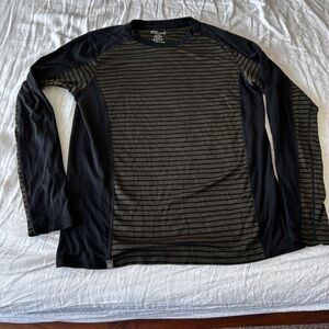 ibex Black and Olive Striped Long Sleeve Crew